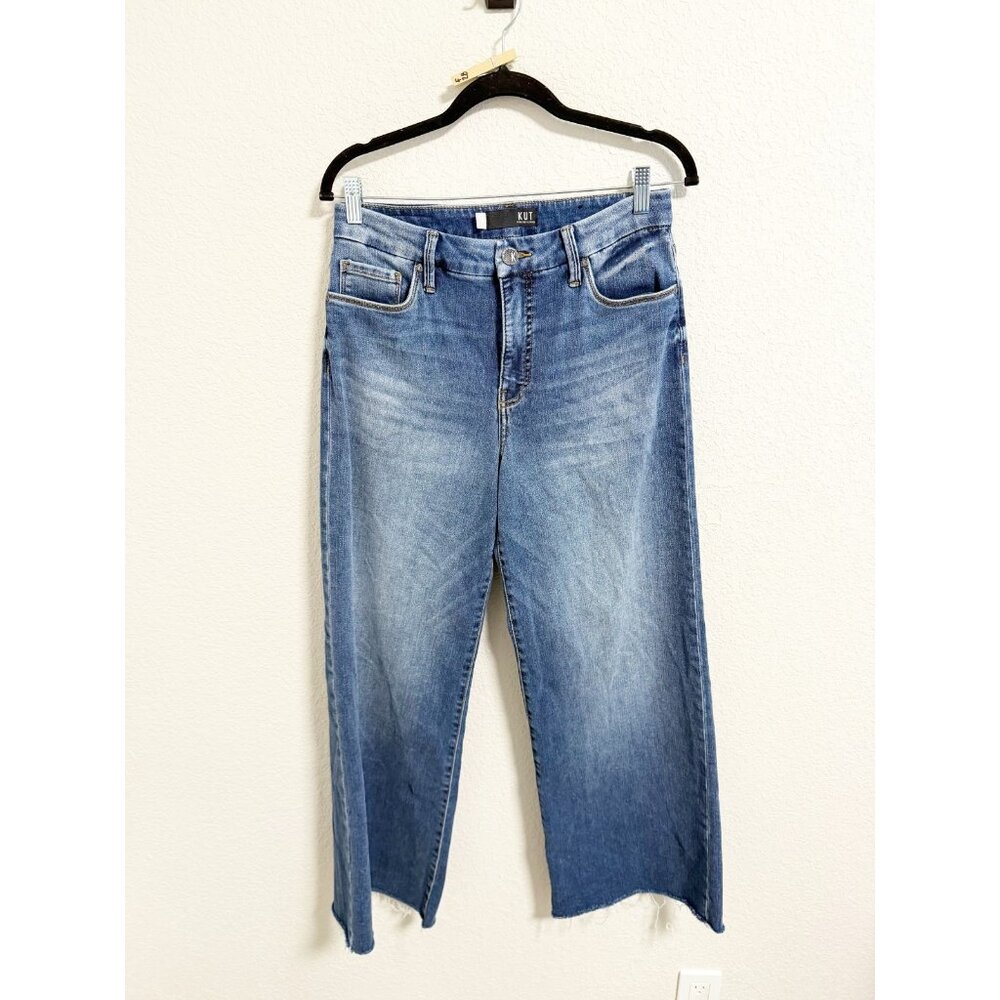 Kut From The Kloth Meg Fab Ab Wide Leg Jeans High Rise Raw Hem Milestone 8L - Picture 3 of 11